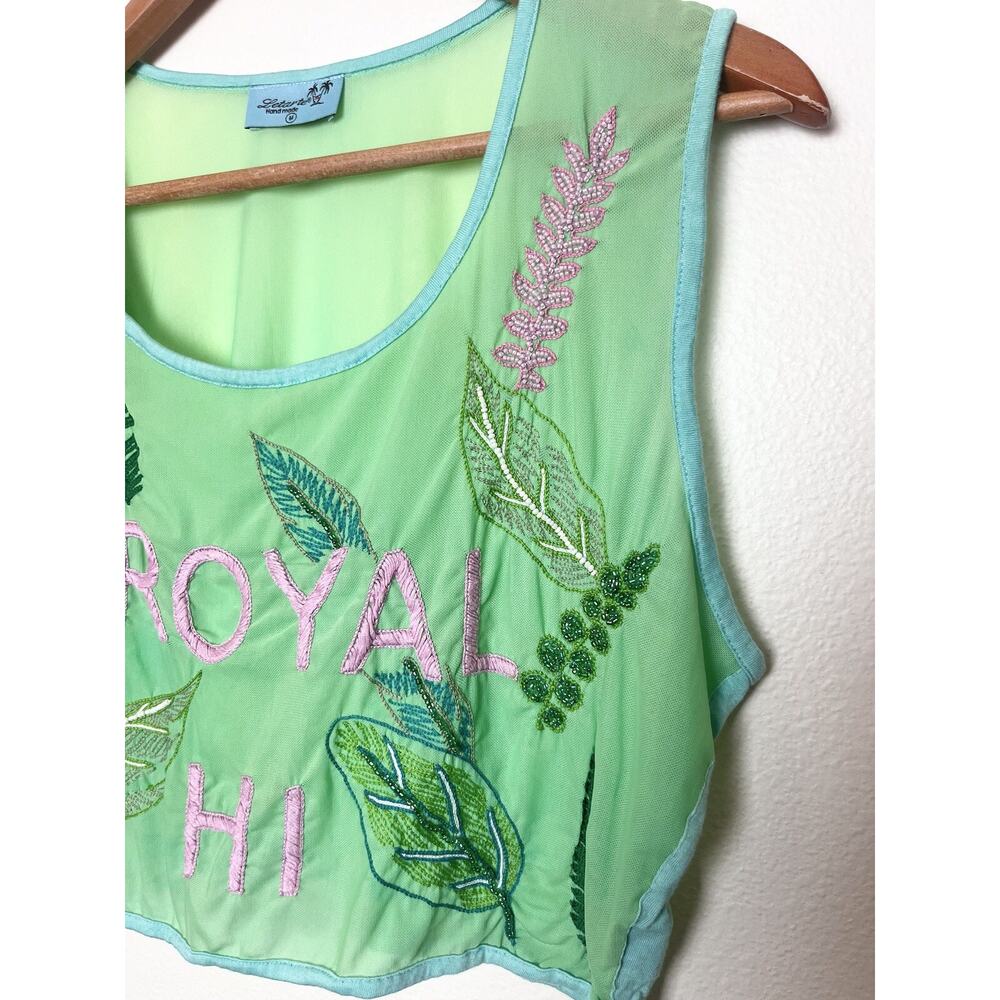 Letarte Green Pink Embroidered Beaded Royal HI (Hawaii) Top Women’s Sz Medium - Picture 2 of 7